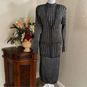 Vintage Destinee 3 Piece Metallic Cardigan and Skirt Set
